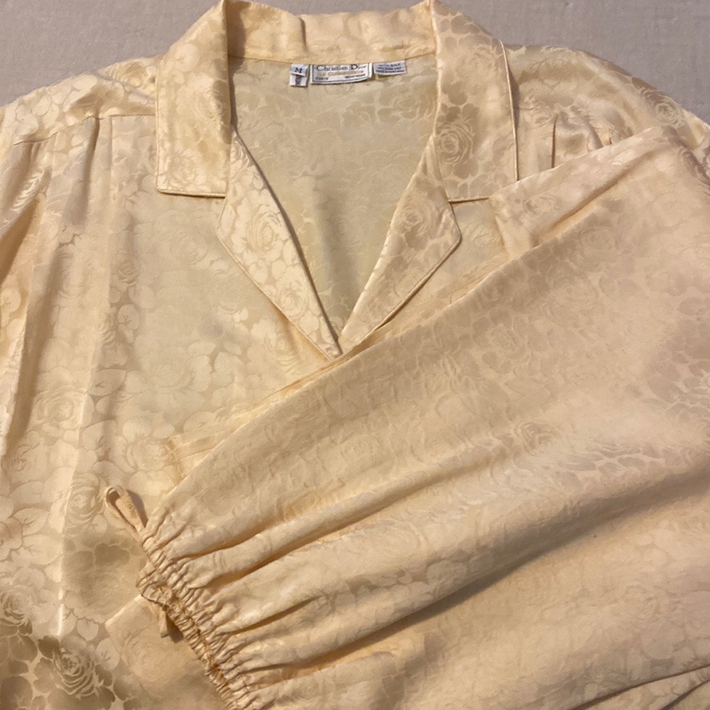 Vintage Christian Dior Neiman Marcus 100% Silk Pajamas~Creme Sunflower~Size M